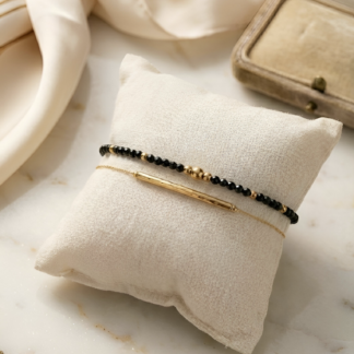 Bracelet Double tige et pierres Semi-Précieuses noires