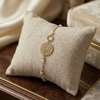 Bracelet rosace et perles blanches acier inoxydable