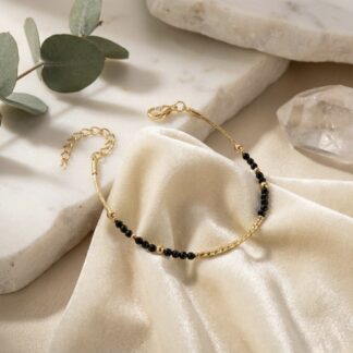 Bracelet tige et perles noires en quartz