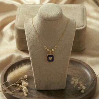 Collier coeur bleu - serpentine acier inoxydable