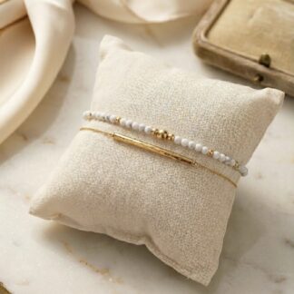 Bracelet double tige et perles blanches acier inoxydable