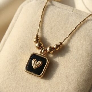 Collier coeur noir - serpentine acier inoxydable