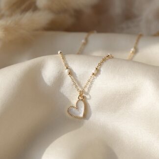 Collier coeur blanc et perles en quartz blanches