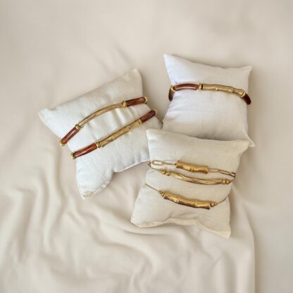 Bracelet ambré et tige striée acier inoxydable – Image 5