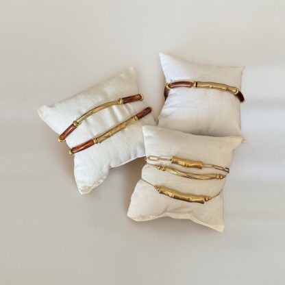 Bracelet ambré et tige striée acier inoxydable – Image 4