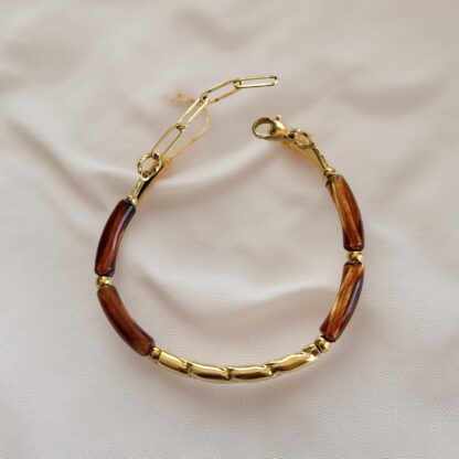 Bracelet ambré et tige striée acier inoxydable – Image 6