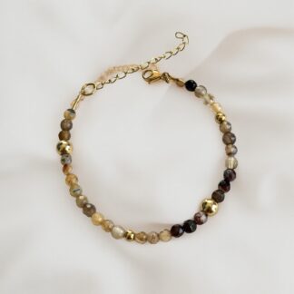Bracelet perles d’agate marrons et dorées