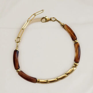 Bracelet ambré et tige striée acier inoxydable
