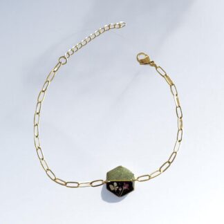Bracelet hexagone vert et noir fleurs séchées