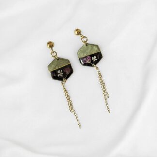 Boucles pendantes hexagone vertes et noires