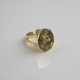 Bague verte 12mm fleurs séchées