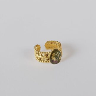 Bague torsadée verte 8x10mm fleurs séchées