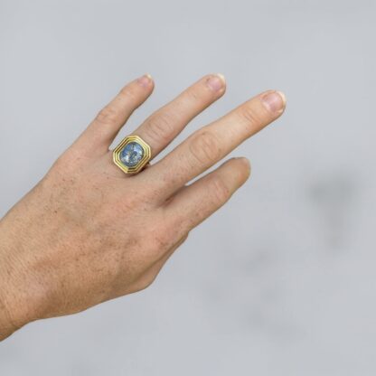 Bague bleue ajustable fleurs séchées et feuilles d'or – Image 2
