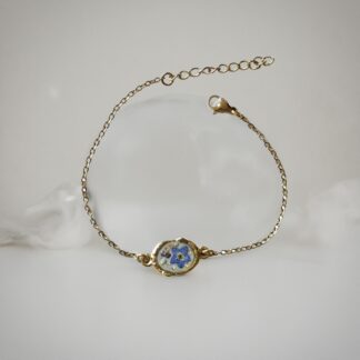 Bracelet rectangle strié - Fleurs blanches et Myosotis