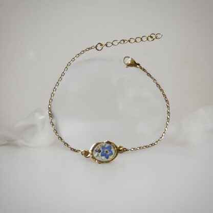 Bracelet rectangle strié - Fleurs blanches et Myosotis