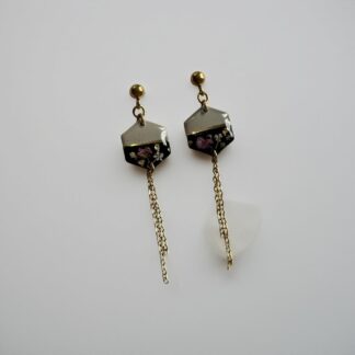 Boucles losanges pendantes noires et beiges