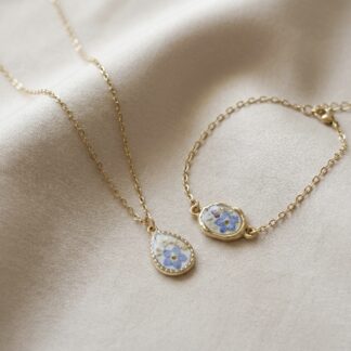 Bracelet rectangle strié - Fleurs blanches et Myosotis