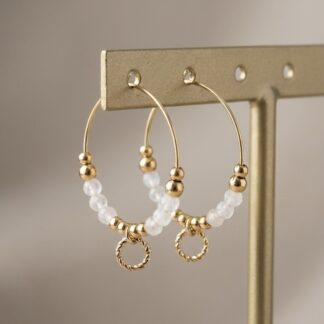 Créoles perles blanches et cercle strié