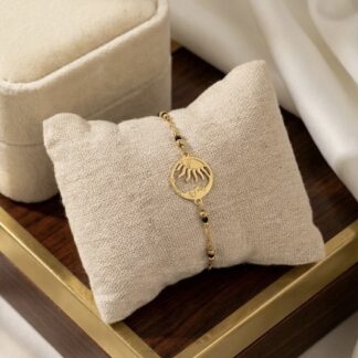 Bracelet demi lune et soleil et perles noires acier inoxydable