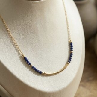 Collier tige et perles bleues Lapis-Lazulis