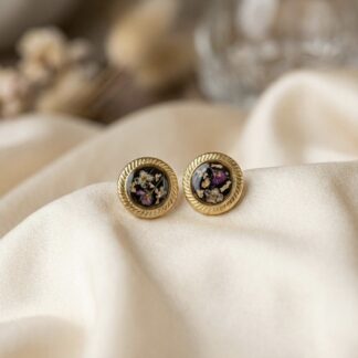 Boucles rondes rétro noires fleurs séchées