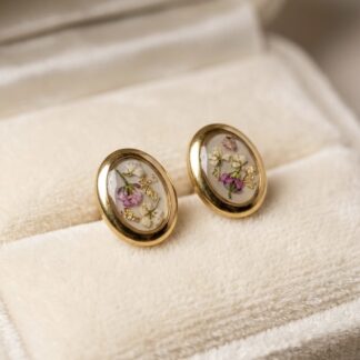 Boucles puces ovales beiges fleurs séchées
