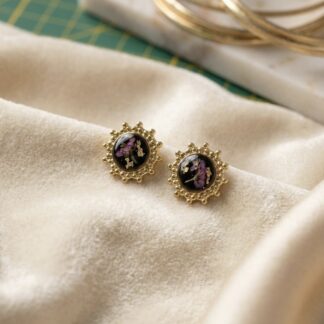 Petites boucles puces rétros noires fleurs séchées