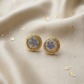 Boucles puces rondes rétro fleurs de myosotis