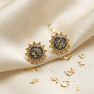 Boucles puces étoiles striés bleues fleurs séchées blanches